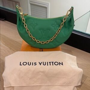 Louis Vuitton Green Leather Crescent Shoulder Bag with Gold Chain Strap